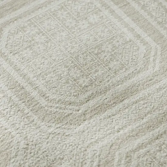 Beige Ivory And Taupe Geometric Washable Area Rug With UV Protection Photo 9