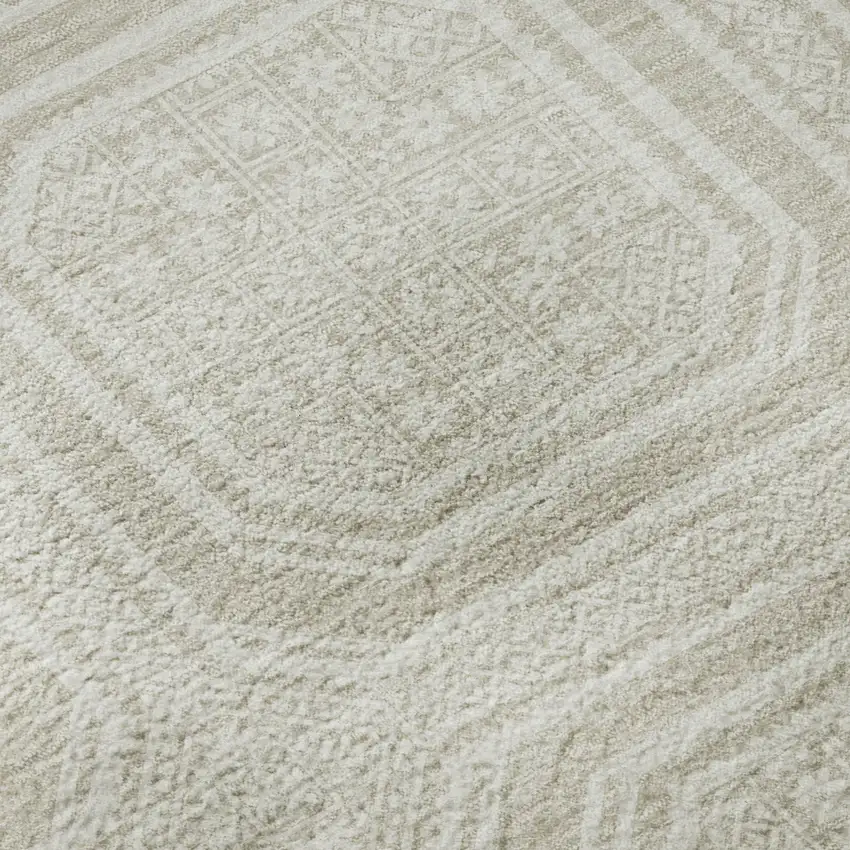 Beige Ivory And Taupe Geometric Washable Area Rug With UV Protection Photo 9