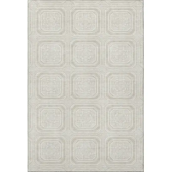 Beige Ivory And Taupe Geometric Washable Area Rug With UV Protection Photo 3