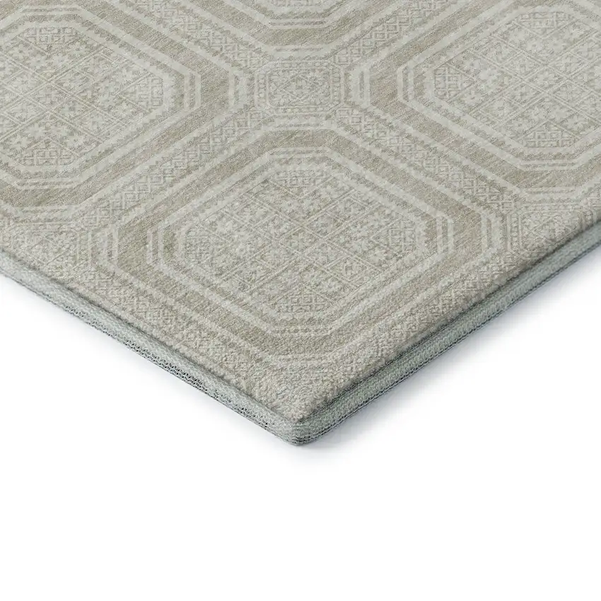 Beige Ivory And Taupe Geometric Washable Area Rug With UV Protection Photo 7