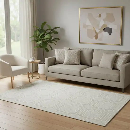 Beige Ivory And Taupe Geometric Washable Area Rug With UV Protection Photo 2