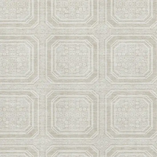 Beige Ivory And Taupe Geometric Washable Area Rug With UV Protection Photo 2