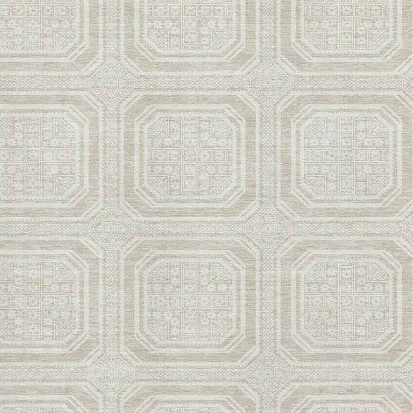 Beige Ivory And Taupe Geometric Washable Area Rug With UV Protection Photo 2