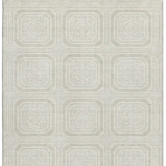 Beige Ivory And Taupe Geometric Washable Area Rug With UV Protection Photo 3