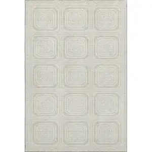 Photo of Beige Ivory And Taupe Geometric Washable Area Rug With UV Protection