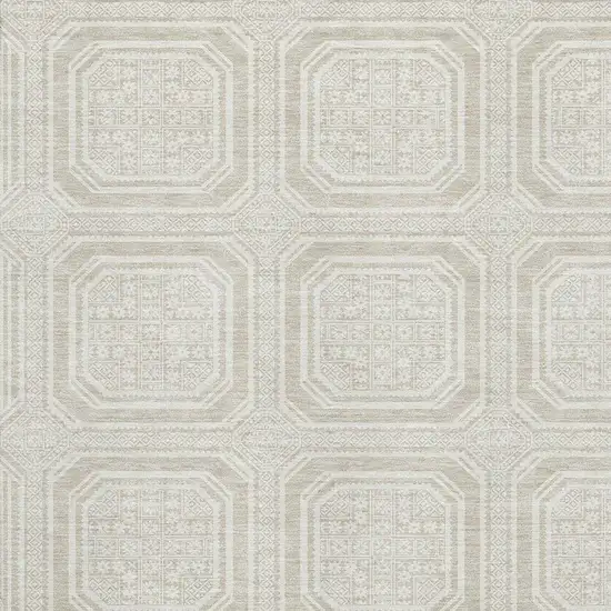 Beige Ivory And Taupe Geometric Washable Area Rug With UV Protection Photo 2