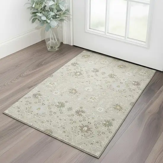 Beige Ivory And Taupe Oriental Washable Area Rug With UV Protection Photo 2