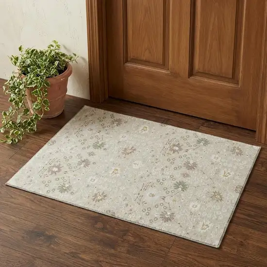 Beige Ivory And Taupe Oriental Washable Area Rug With UV Protection Photo 1