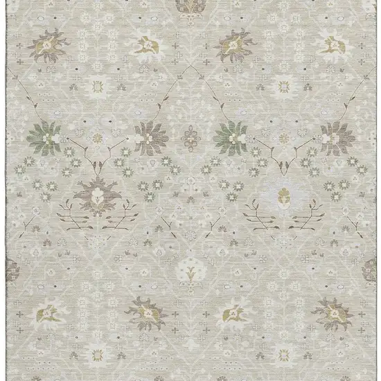 Beige Ivory And Taupe Oriental Washable Area Rug With UV Protection Photo 2