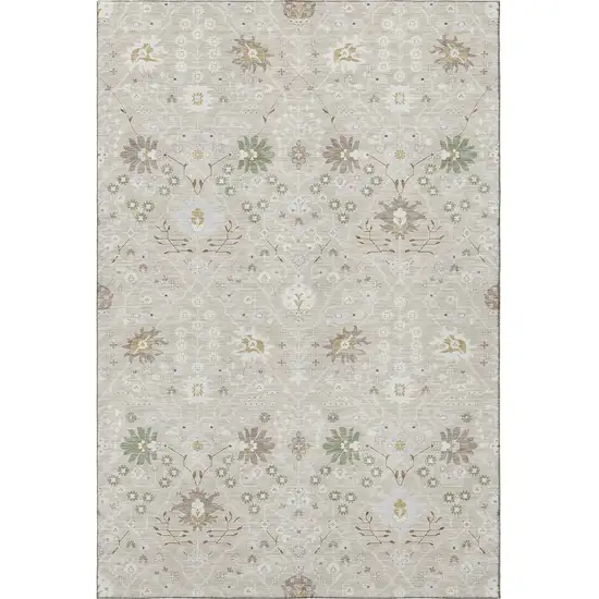 Beige Ivory And Taupe Oriental Washable Area Rug With UV Protection Photo 2
