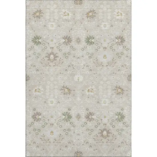 Beige Ivory And Taupe Oriental Washable Area Rug With UV Protection Photo 1