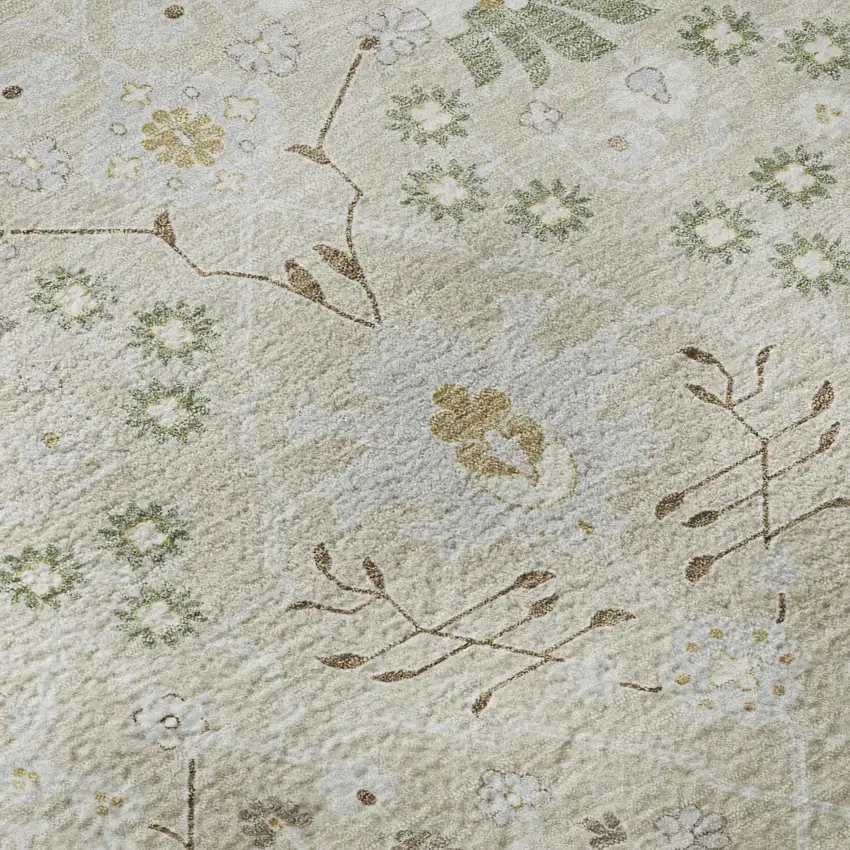 Beige Ivory And Taupe Oriental Washable Area Rug With UV Protection Photo 8