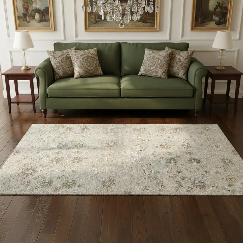 Beige Ivory And Taupe Oriental Washable Area Rug With UV Protection Photo 2