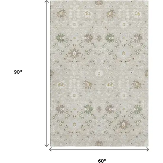 Beige Ivory And Taupe Oriental Washable Area Rug With UV Protection Photo 9