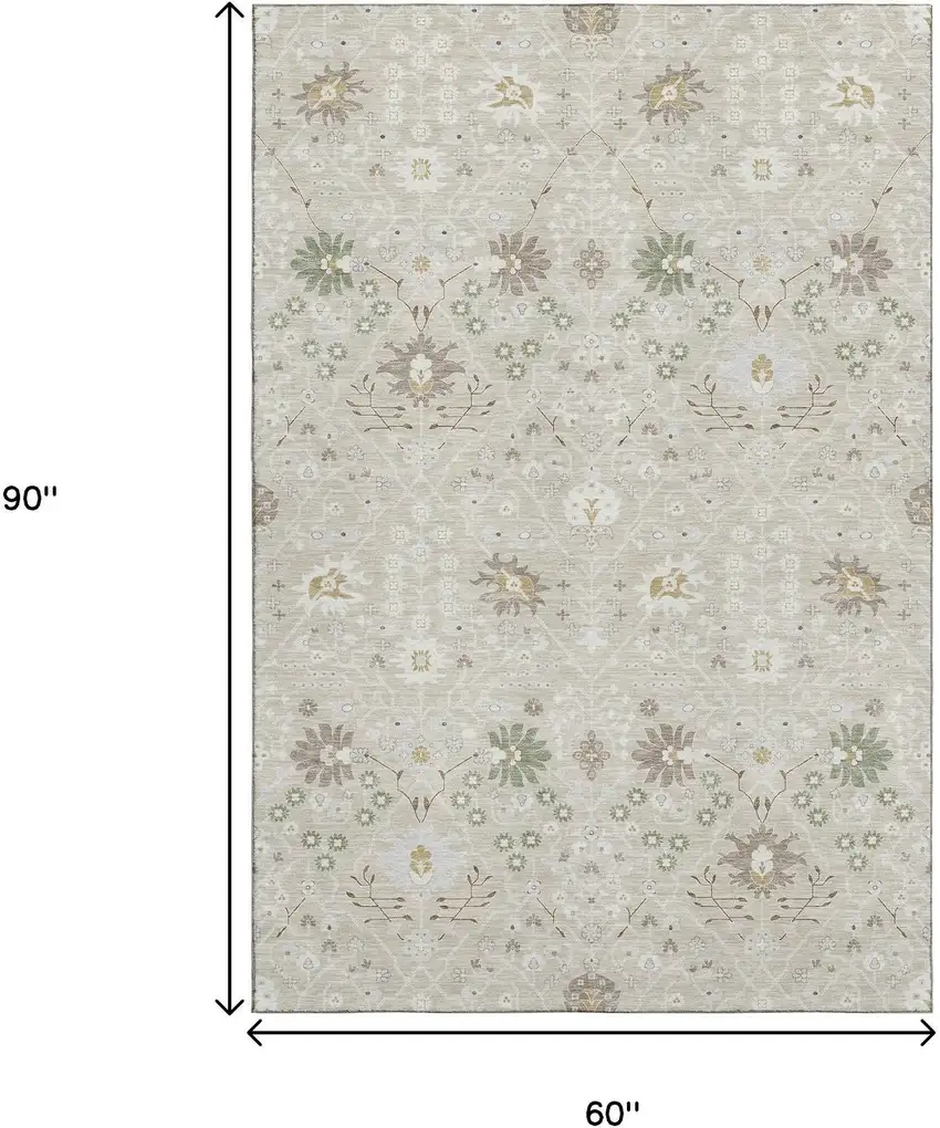 Beige Ivory And Taupe Oriental Washable Area Rug With UV Protection Photo 9