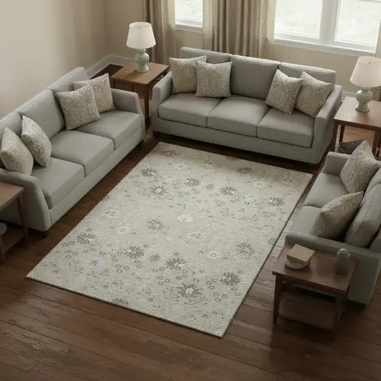 Beige Ivory And Taupe Oriental Washable Area Rug With UV Protection Photo 2