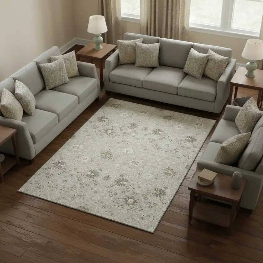 Beige Ivory And Taupe Oriental Washable Area Rug With UV Protection Photo 2