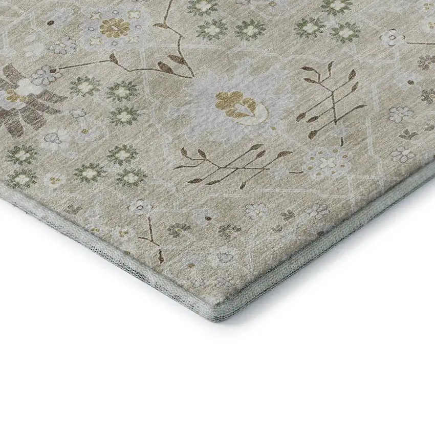 Beige Ivory And Taupe Oriental Washable Area Rug With UV Protection Photo 7