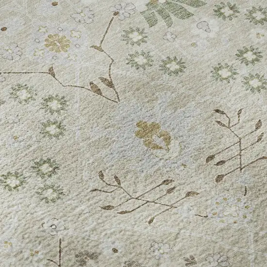 Beige Ivory And Taupe Oriental Washable Area Rug With UV Protection Photo 9