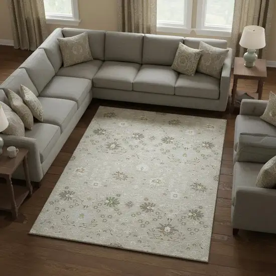 Beige Ivory And Taupe Oriental Washable Area Rug With UV Protection Photo 2