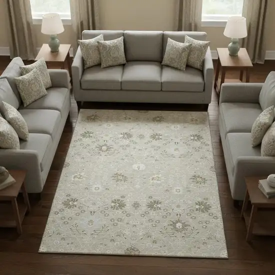 Beige Ivory And Taupe Oriental Washable Area Rug With UV Protection Photo 2