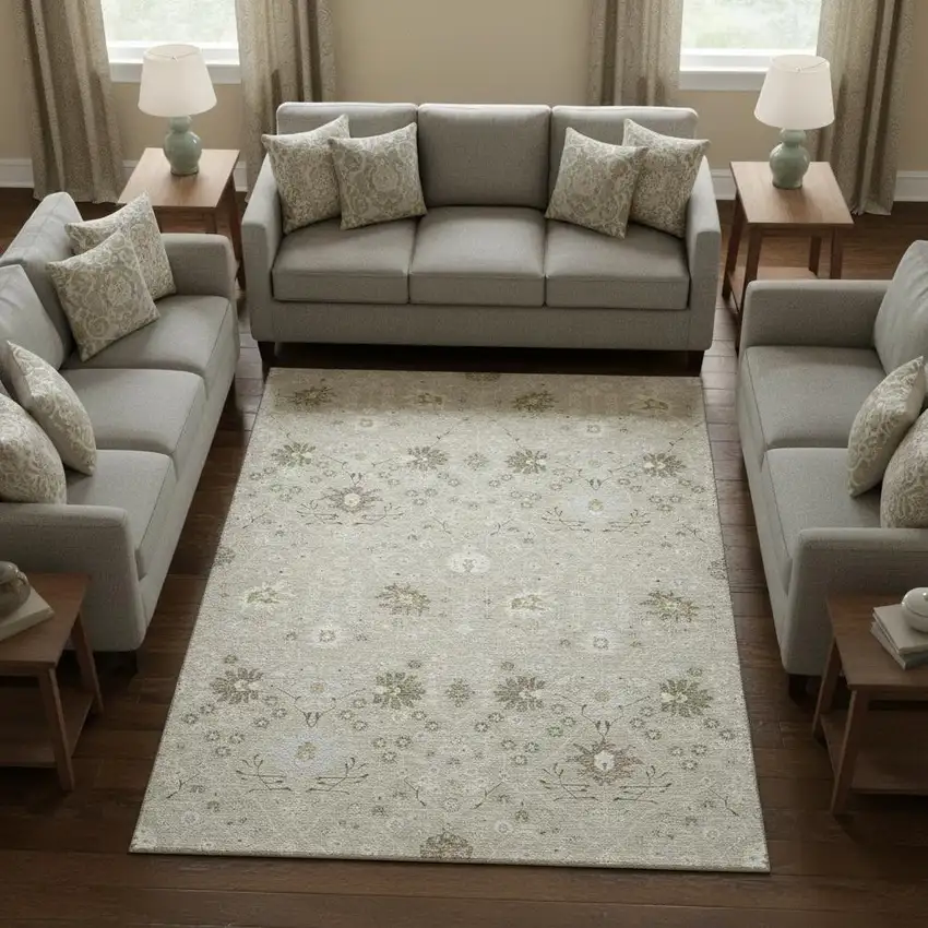 Beige Ivory And Taupe Oriental Washable Area Rug With UV Protection Photo 2