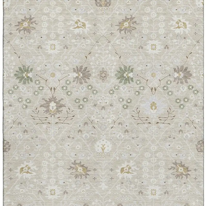 Beige Ivory And Taupe Oriental Washable Area Rug With UV Protection Photo 3