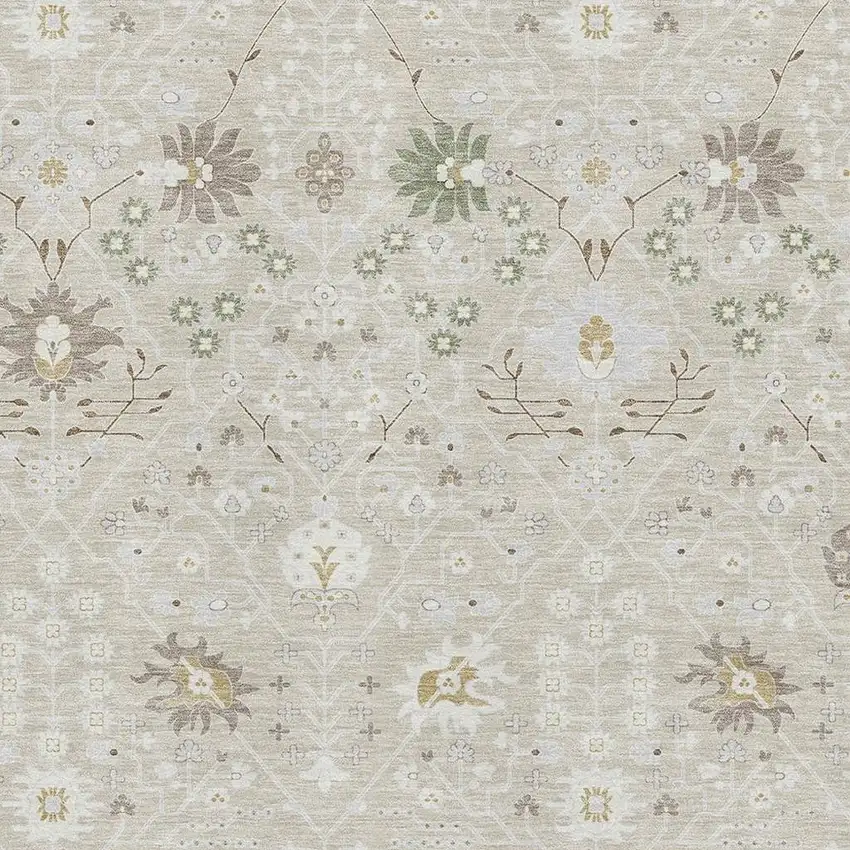 Beige Ivory And Taupe Oriental Washable Area Rug With UV Protection Photo 2