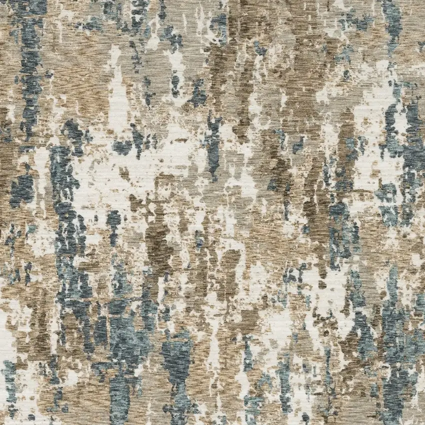 Beige Ivory And Teal Abstract Area Rug With Fringe Photo 8