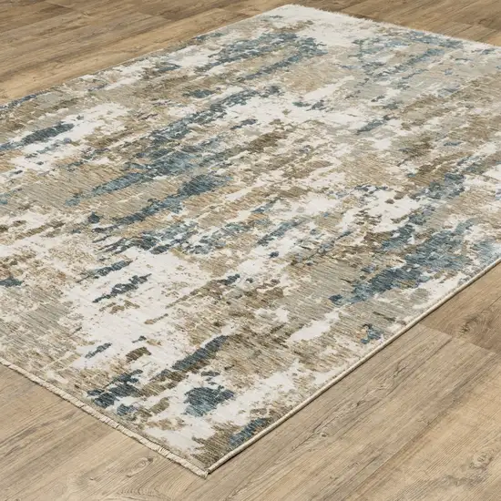 Beige Ivory And Teal Abstract Area Rug With Fringe Photo 2
