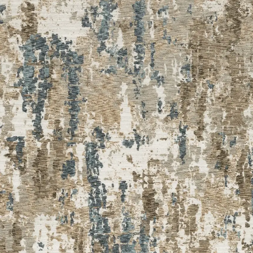 Beige Ivory And Teal Abstract Area Rug With Fringe Photo 8