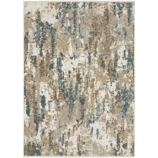 Beige Ivory And Teal Abstract Area Rug With Fringe Photo 5