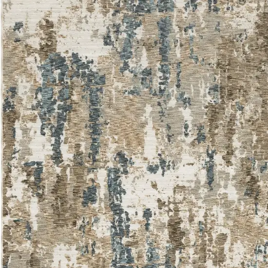 Beige Ivory And Teal Abstract Area Rug With Fringe Photo 8