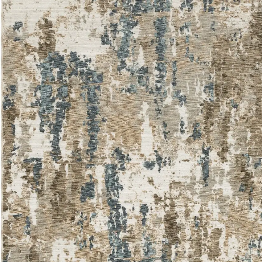 Beige Ivory And Teal Abstract Area Rug With Fringe Photo 8