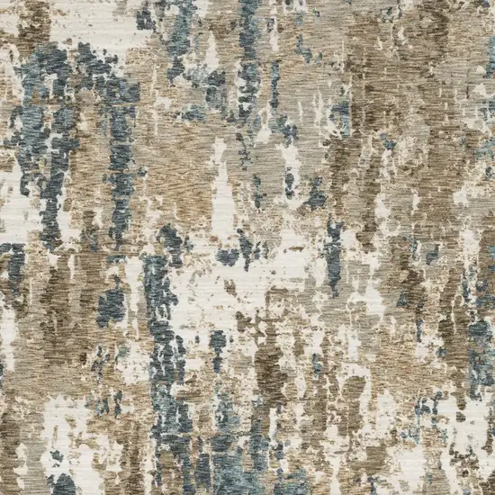Beige Ivory And Teal Abstract Area Rug With Fringe Photo 8