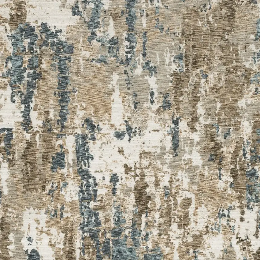 Beige Ivory And Teal Abstract Area Rug With Fringe Photo 8