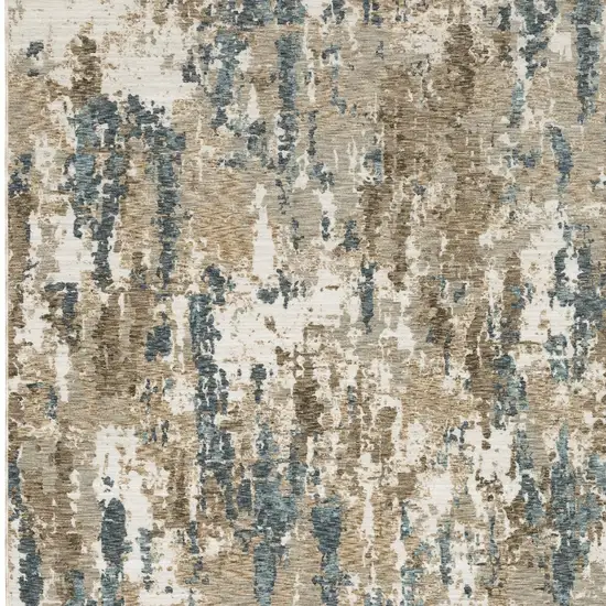 Beige Ivory And Teal Abstract Area Rug With Fringe Photo 7