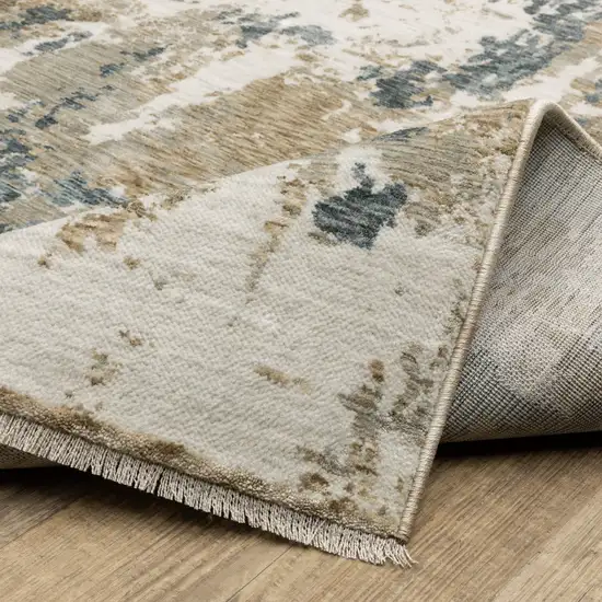 Beige Ivory And Teal Abstract Area Rug With Fringe Photo 9