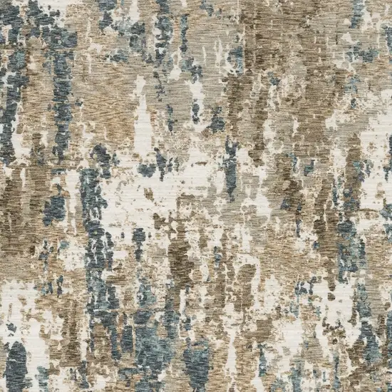 Beige Ivory And Teal Abstract Area Rug With Fringe Photo 8