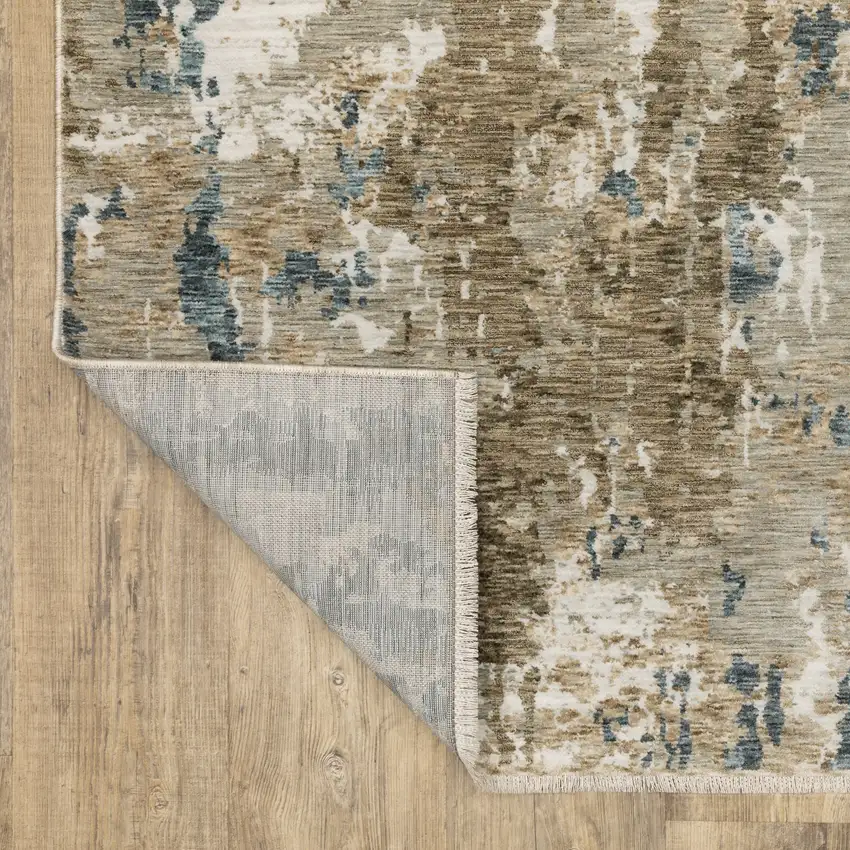 Beige Ivory And Teal Abstract Area Rug With Fringe Photo 3