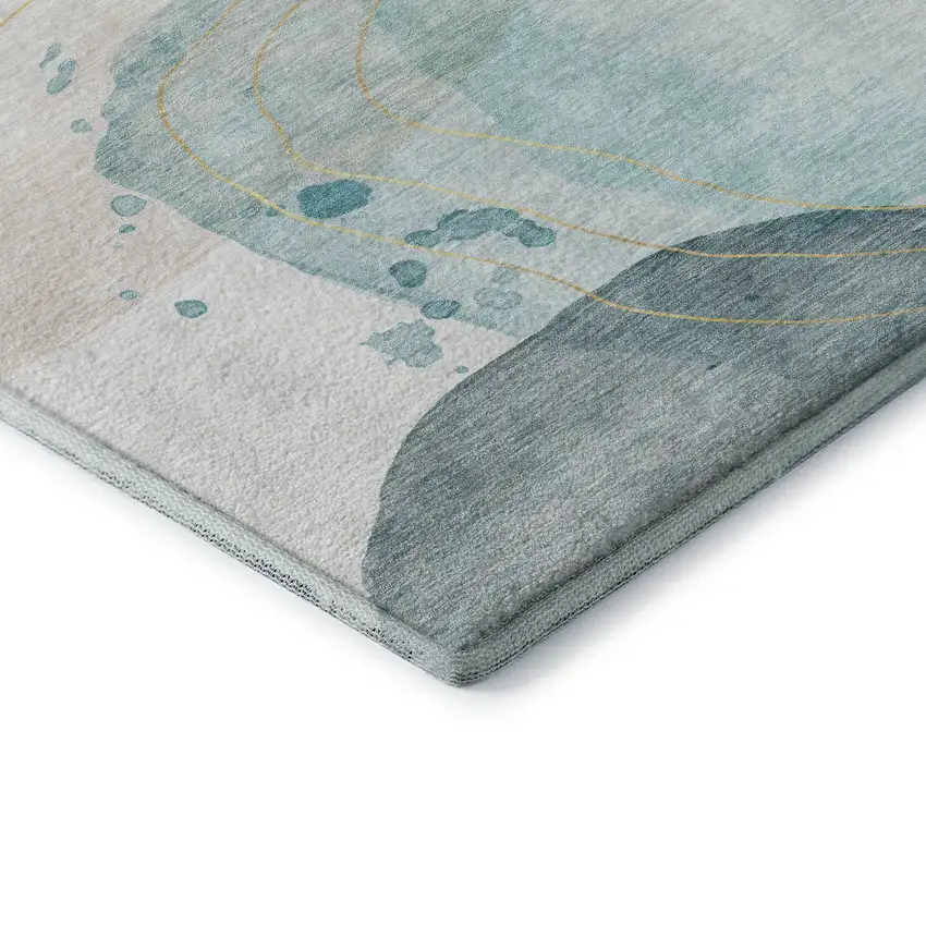 Beige Ivory And Teal Abstract Washable Area Rug With UV Protection Photo 9
