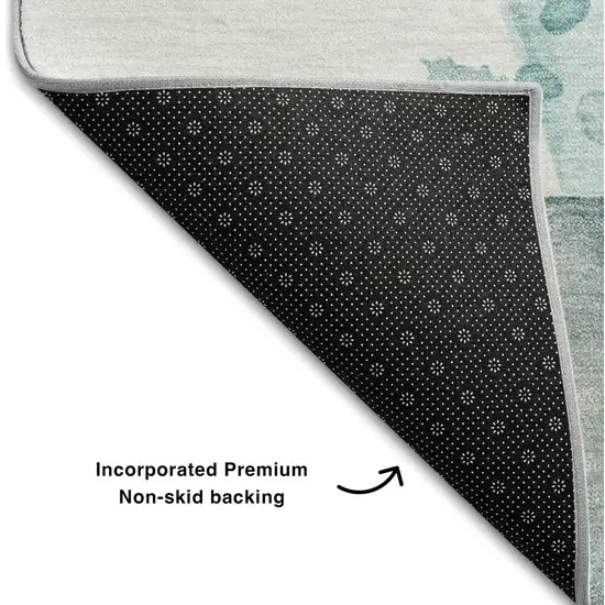 Beige Ivory And Teal Abstract Washable Area Rug With UV Protection Photo 7