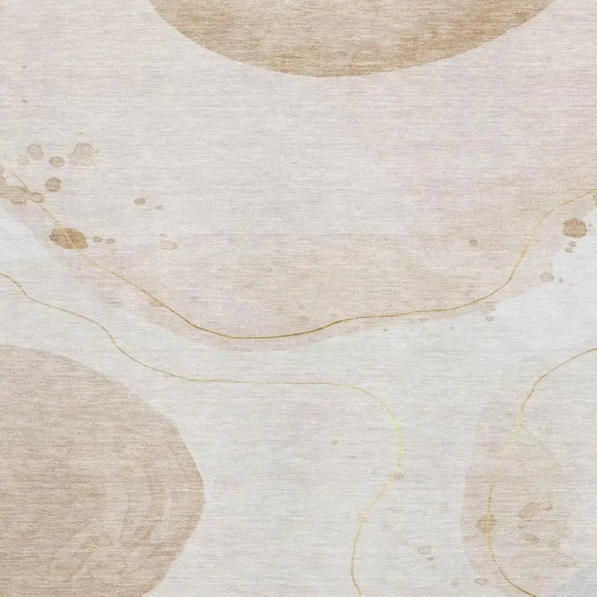 Beige Ivory And Teal Abstract Washable Area Rug With UV Protection Photo 3