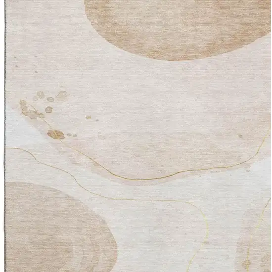 Beige Ivory And Teal Abstract Washable Area Rug With UV Protection Photo 3