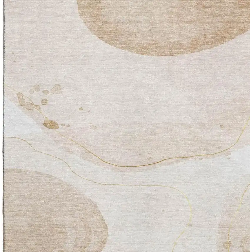 Beige Ivory And Teal Abstract Washable Area Rug With UV Protection Photo 3