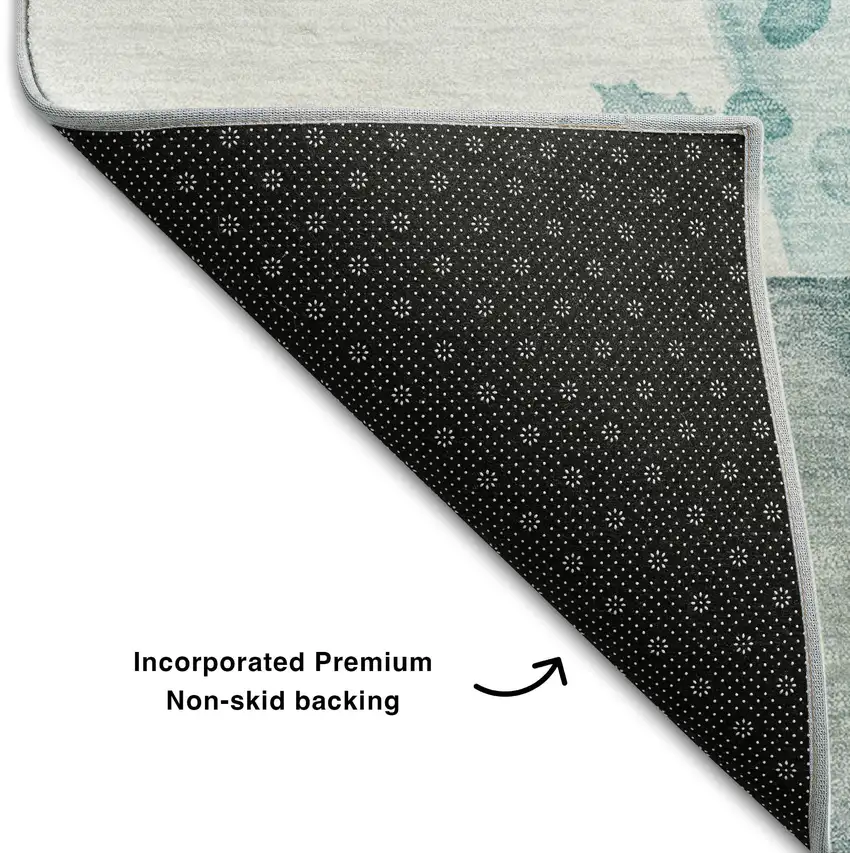 Beige Ivory And Teal Abstract Washable Area Rug With UV Protection Photo 7