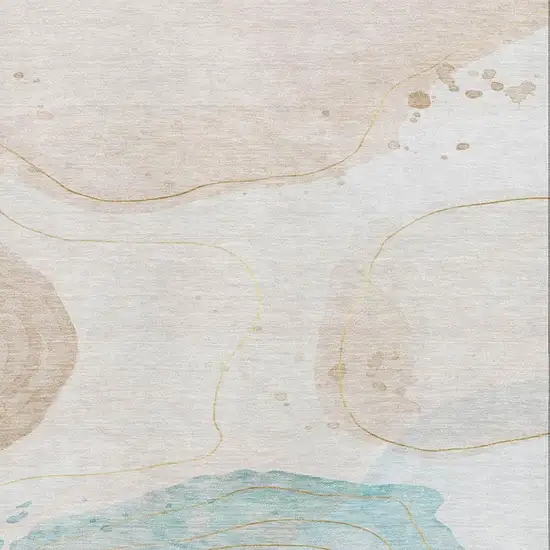 Beige Ivory And Teal Abstract Washable Area Rug With UV Protection Photo 3