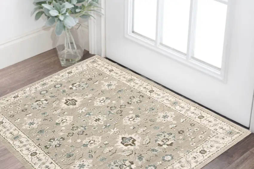Beige and Ivory Oriental Power Loom Area Rug Photo 1