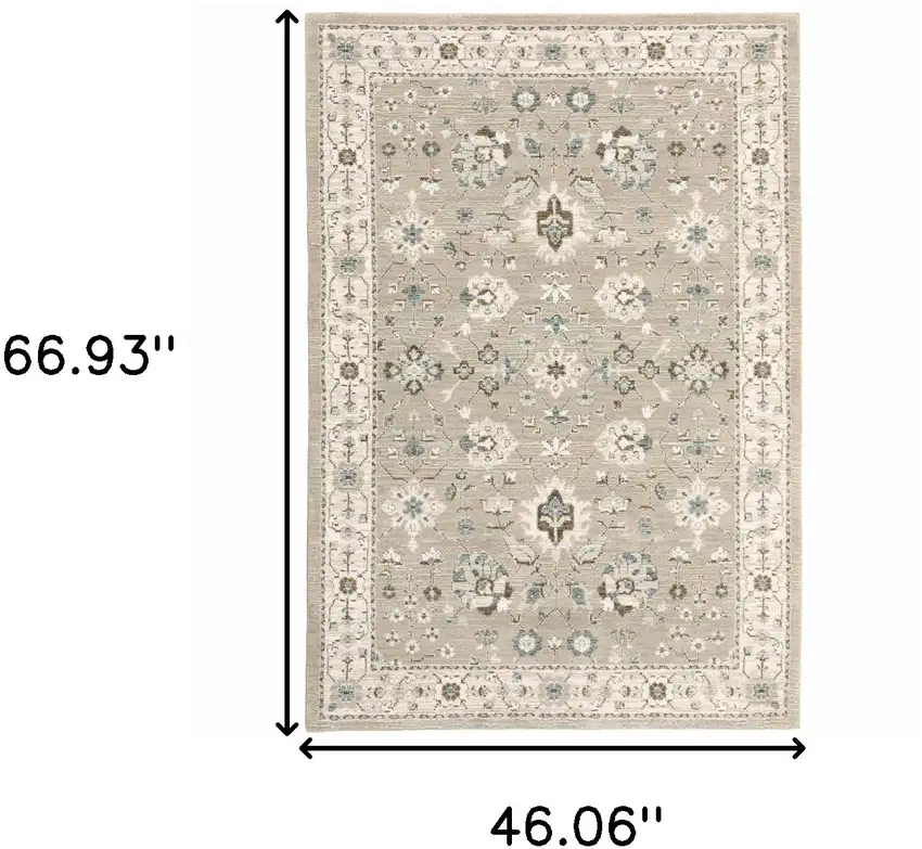 Beige Ivory Blue Green And Purple Oriental Power Loom Stain Resistant Area Rug Photo 7