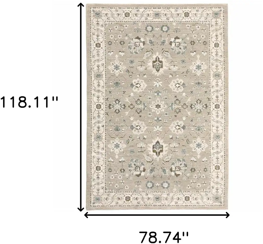 Beige Ivory Blue Green And Purple Oriental Power Loom Stain Resistant Area Rug Photo 7